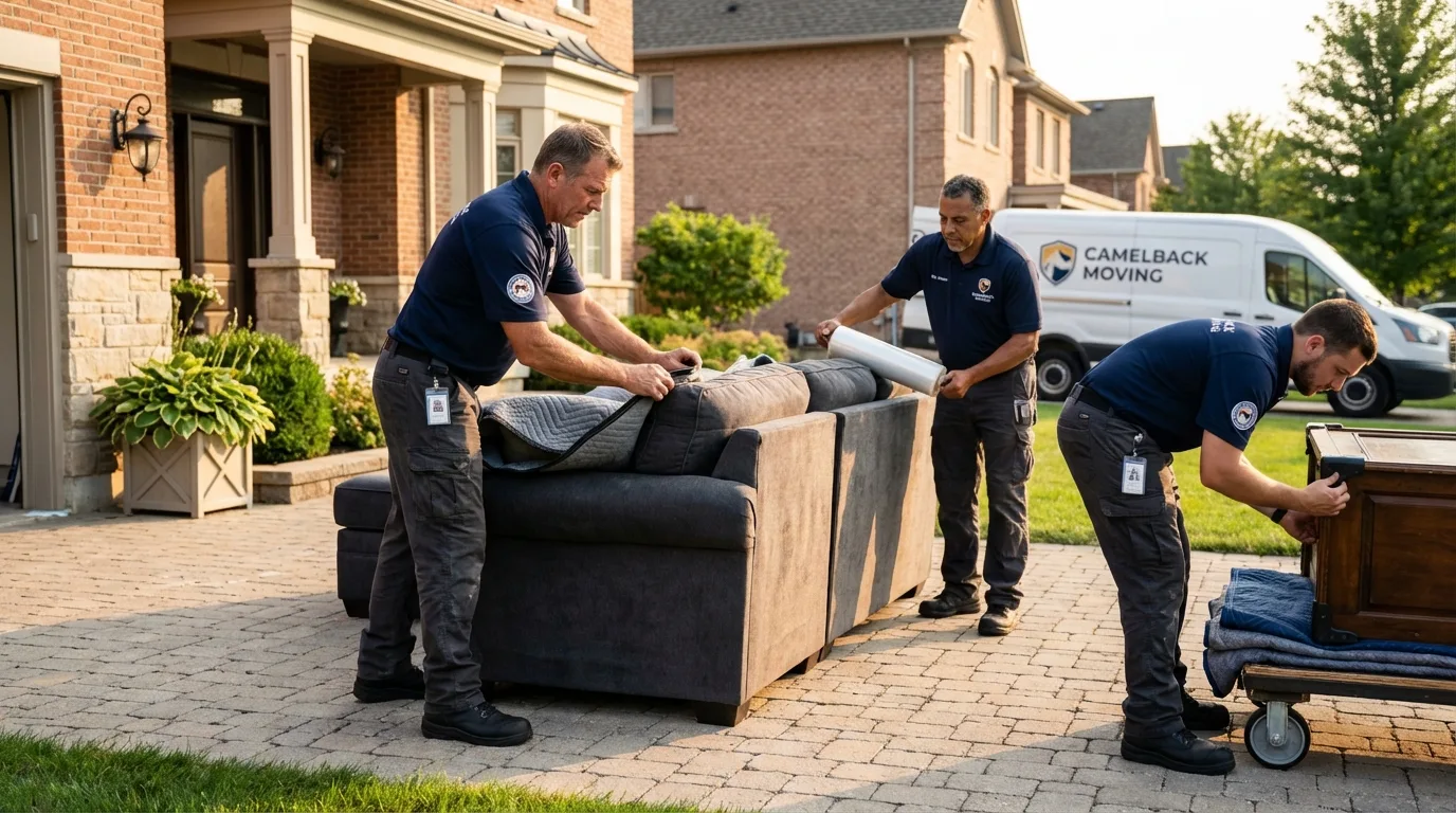 Large estate moving crew wrapping furniture in Inola, OK